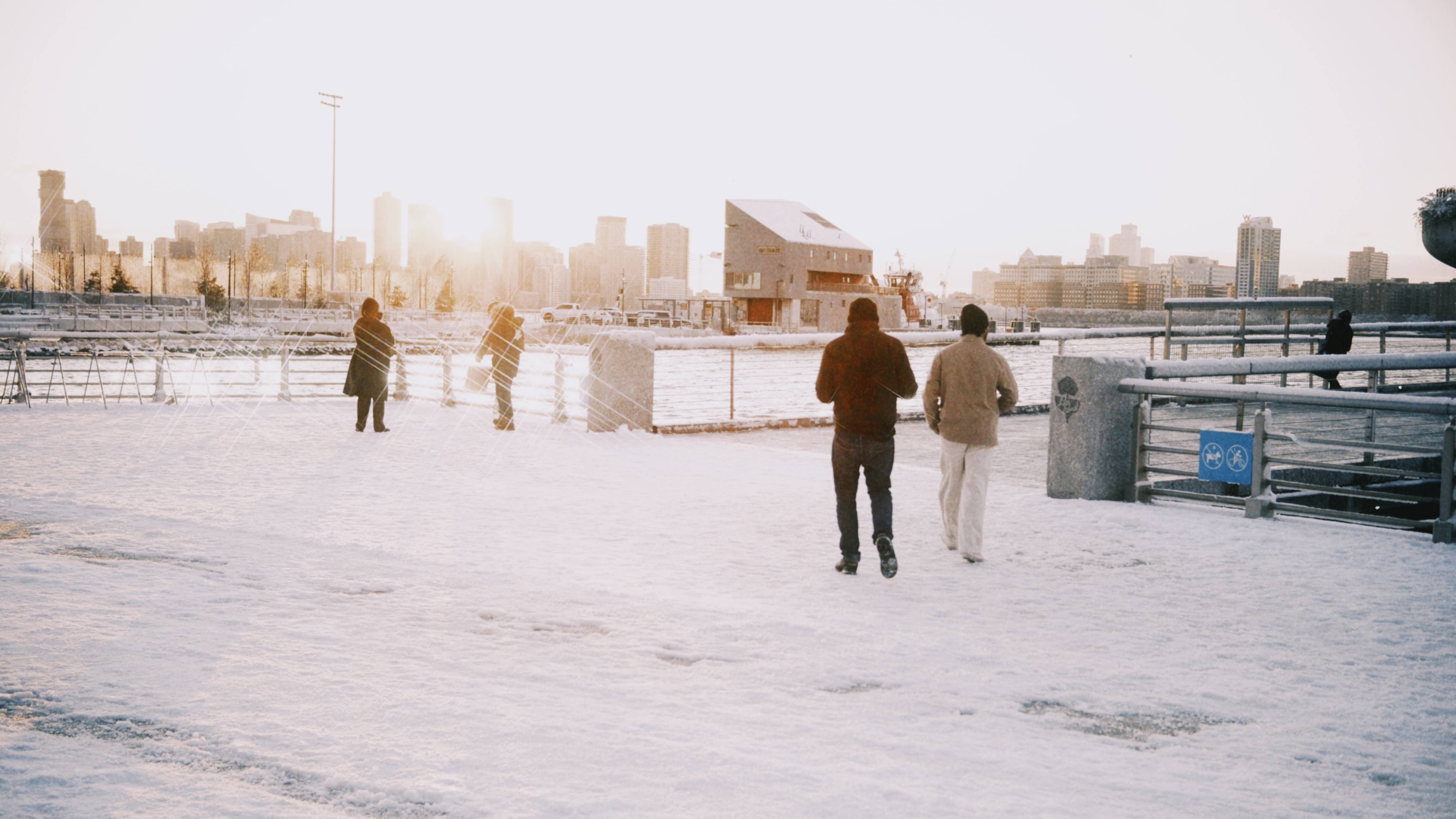 Snow waterfront golden hour