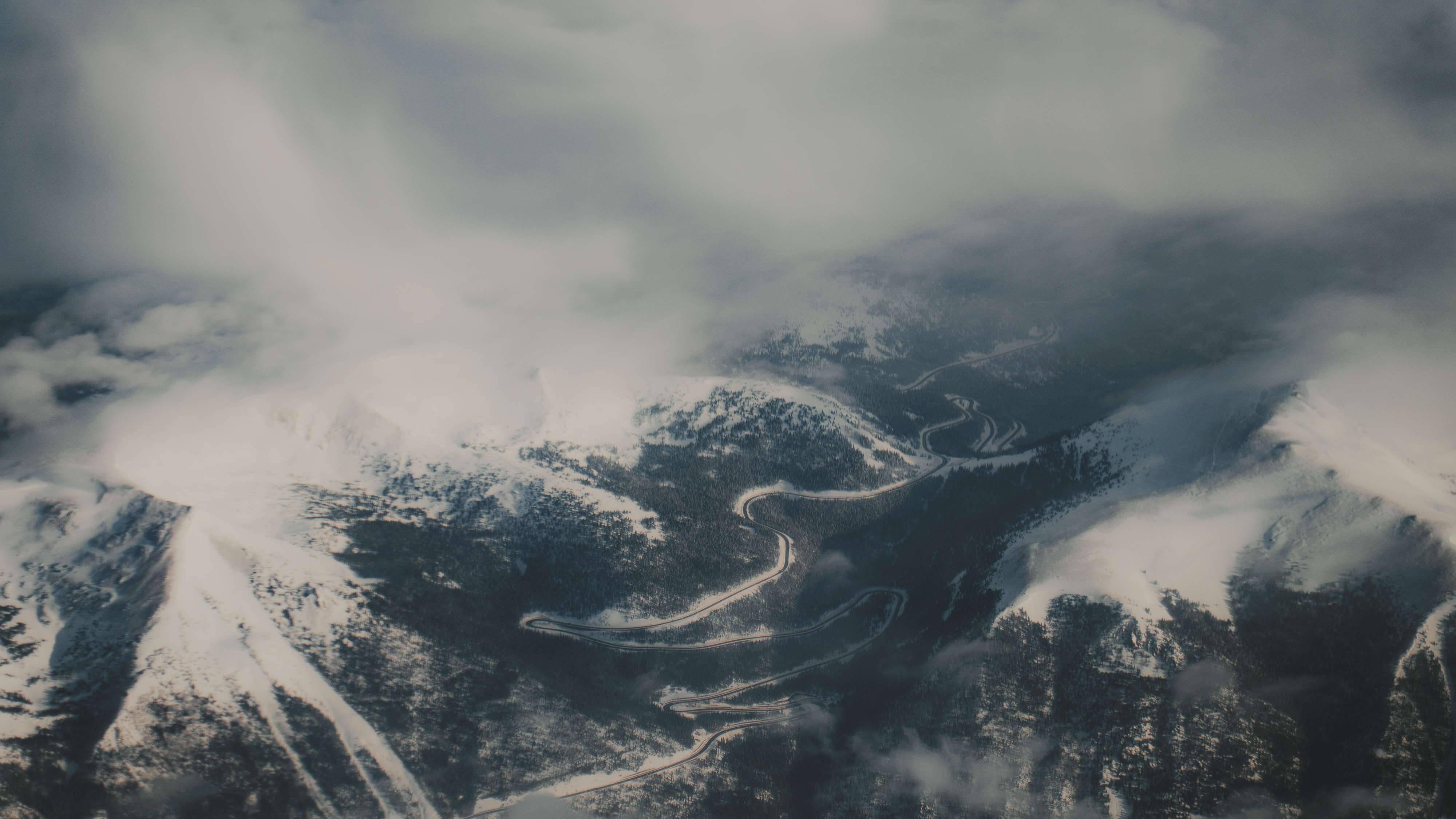 Snowy mountain road